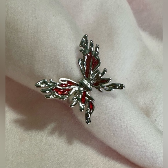 Butterfly Statement Ring Womens Big Large Silver Red New Adjustable - Picture 5 of 8